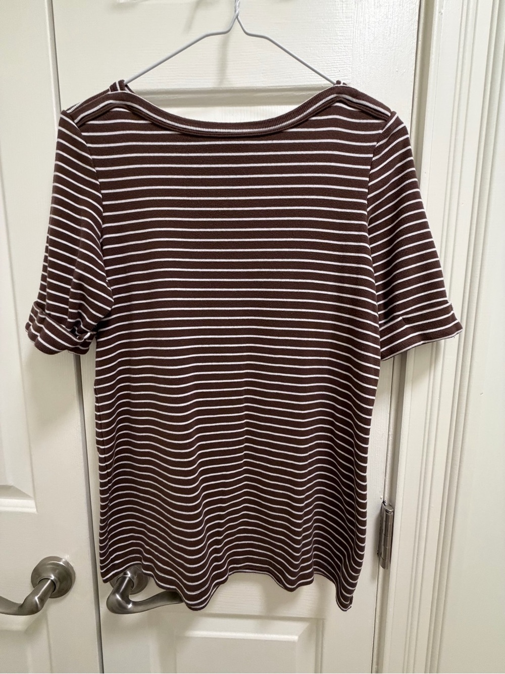 Kim Rogers Brown & White Striped Short Sleeve Tee